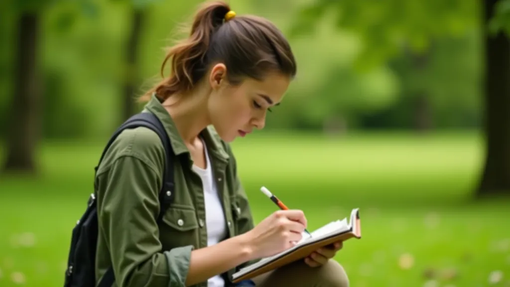 Young artist practicing sketching techniques in an outdoor park setting