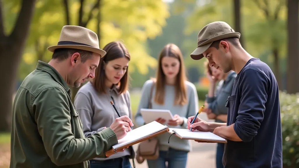 Artists drawing together outdoors