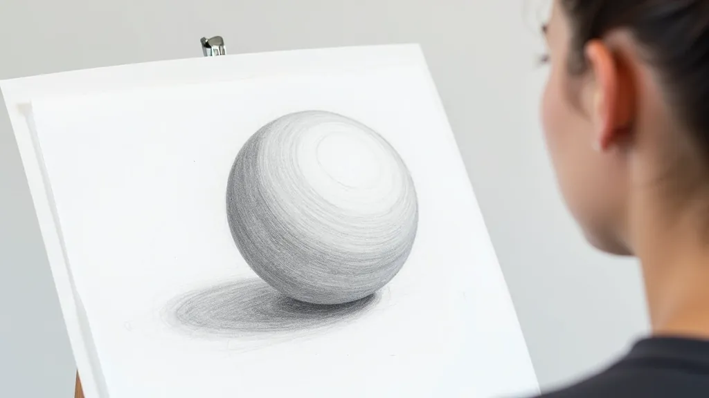 Shading demonstration showing sphere with light source, various shadow values, and different hatching techniques applied