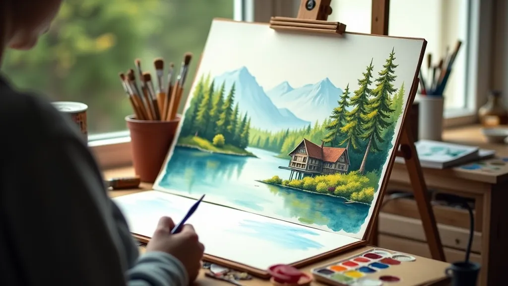 Watercolor painting of Lithuanian landscapes